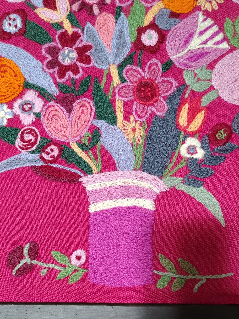 Large Hand-Embroidered Floral Bouquet Granny Chic Vintage Wall Art - Picture 5 of 9